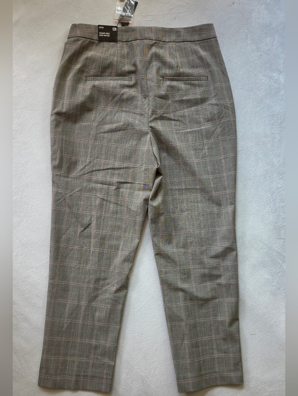 Express Women's Plaid Dress Pants in Taupe with Subtle Pink Windowpane - Picture 4 of 6